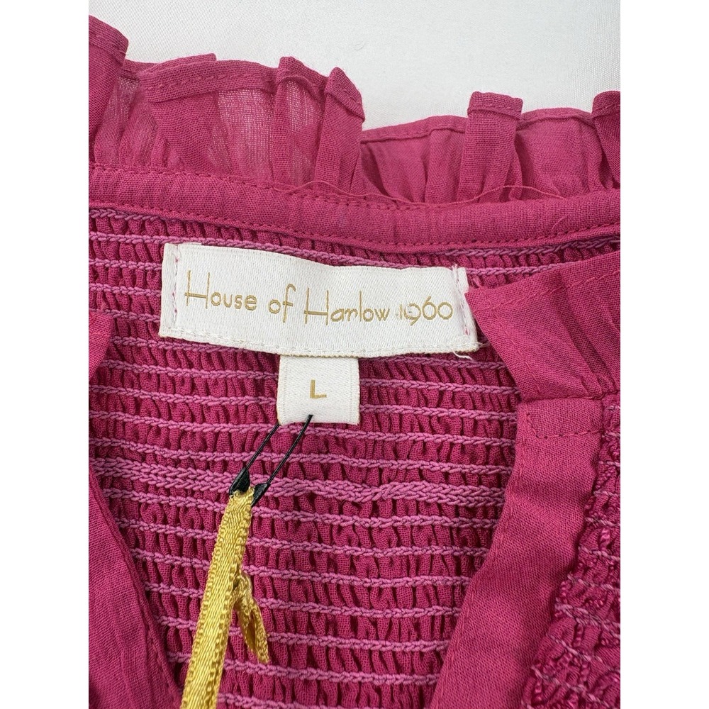 NWT House of Harlow 1960 Puff Sleeves Cotton Blouse, Pink, Women's Large - Picture 4 of 14